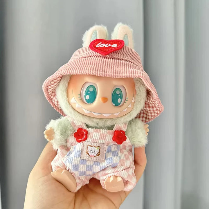 Cute Mini Plush Doll'S Dress with Hat17cm Labubu I II Idol Dolls Accessories For Korea Kpop Exo Sitting Party Clothing