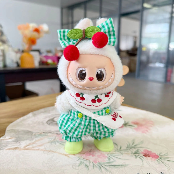Labubu Doll Clothes Cherry-Themed Hair Accessory & Rainboots Set 15/17cm Plush Doll'S Clothes Labubu I II III Doll Accessories