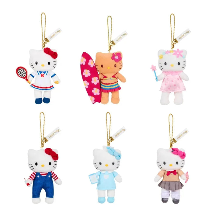 Sanrio Hello Kitty Kawaii Plush Toys Backpack Pendant Cartoon Long Legs Black Skin 50Th Anniversary Keychain Accessories Gifts