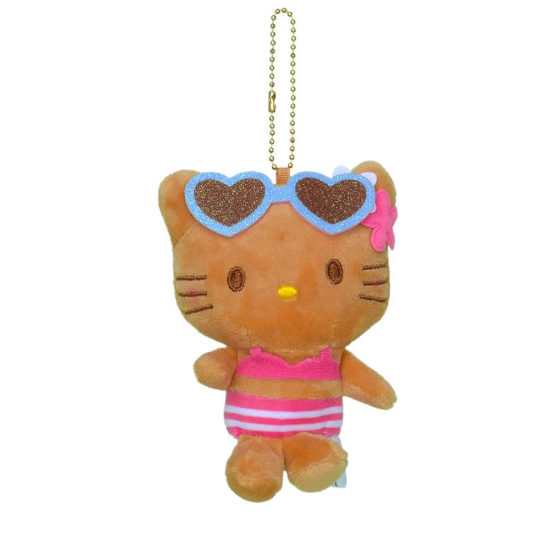 Sanrio Hello Kitty Kawaii Black Skin Sunglasses Bikini Plush Toys Backpack Pendant Cartoon Keychain Doll Girls Decoration Gift