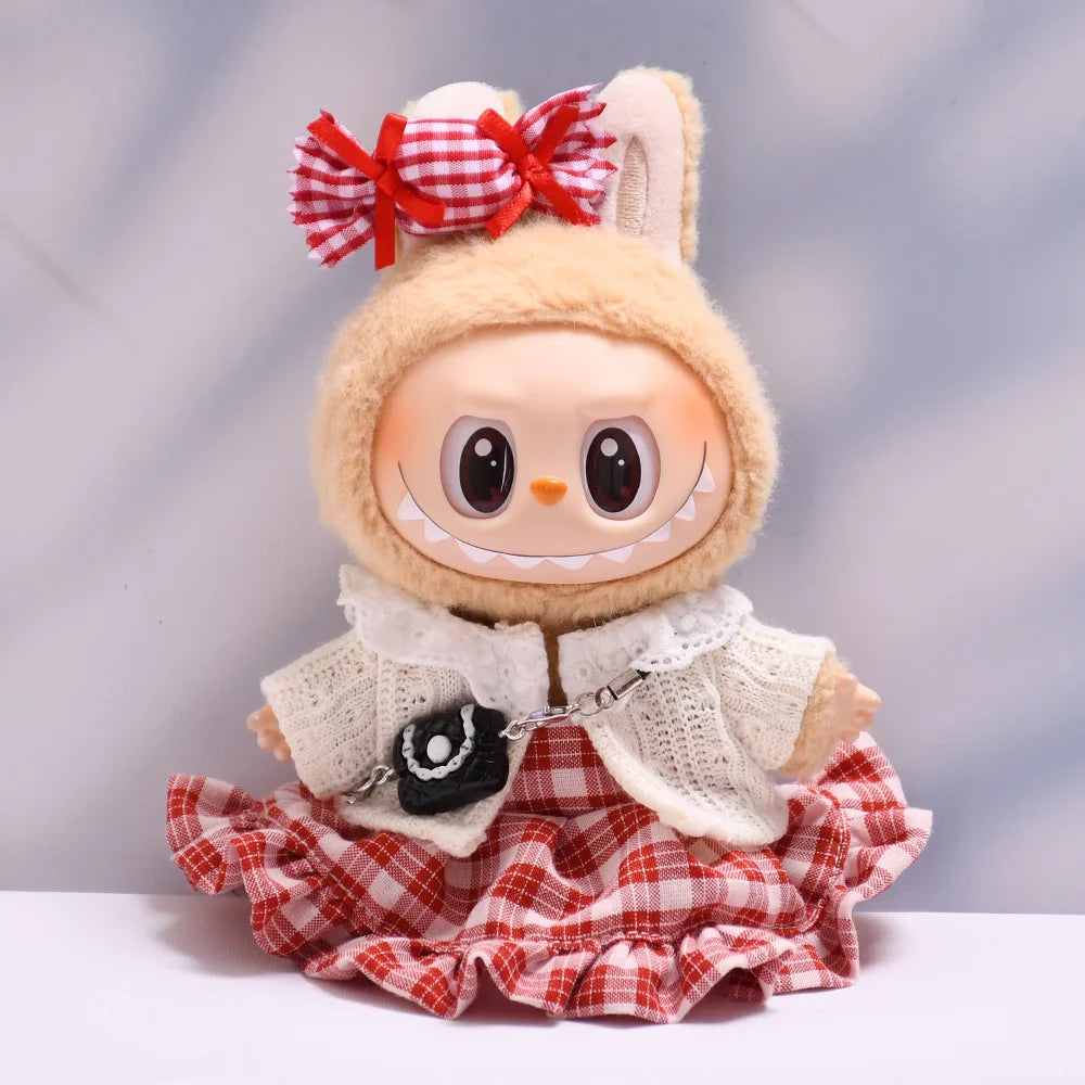 Labubu Doll Clothes Candy Heart Black & Red Two-Tone Dress Set with Camera 15/17cm Plush Doll'S Clothes Replacement Accessories