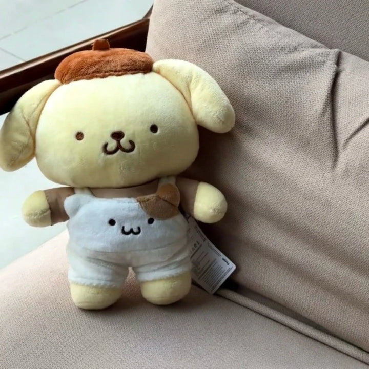 25cm Cartoon Pompompurin best Friends Overalls Series Plush Doll Pudding Dog cute Soft Stuff Doll Toy Room Decor  Birthday Gifts