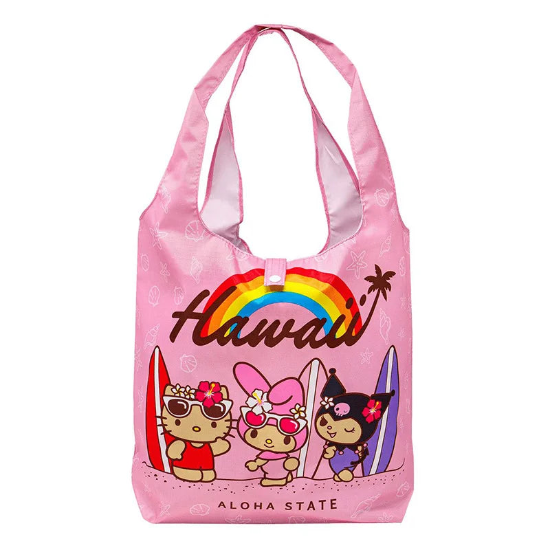 Sanrio Hellokitty Hawaiian Shopping Bag Cartoon Cute Storage Bag Collapsible Handbag Student Shoulder Bag Lunch Bag Shopping Bag