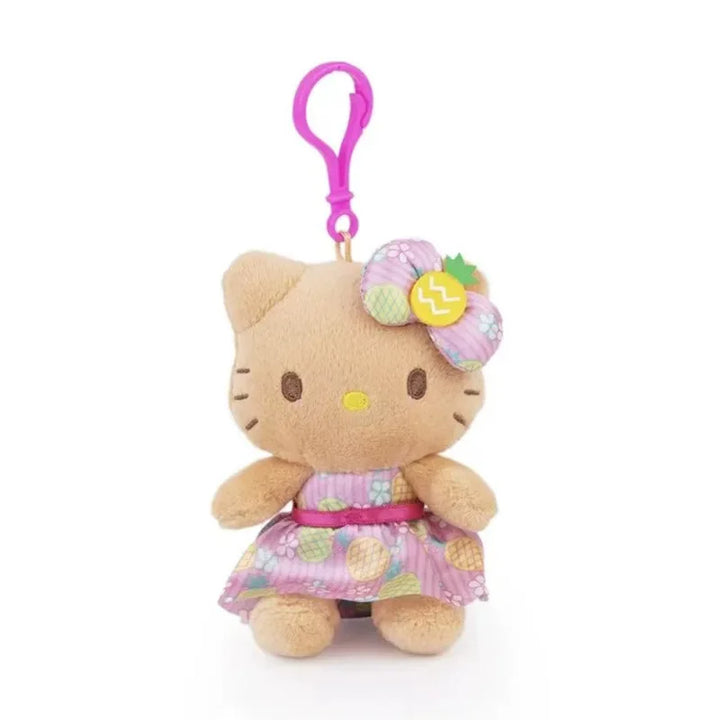 Sanrio Black Skin Hello Kitty Hawaiian Keychain Plush Toys Kawaii Backpack Pendant Doll Girls Heart Birthday Gift Accessories
