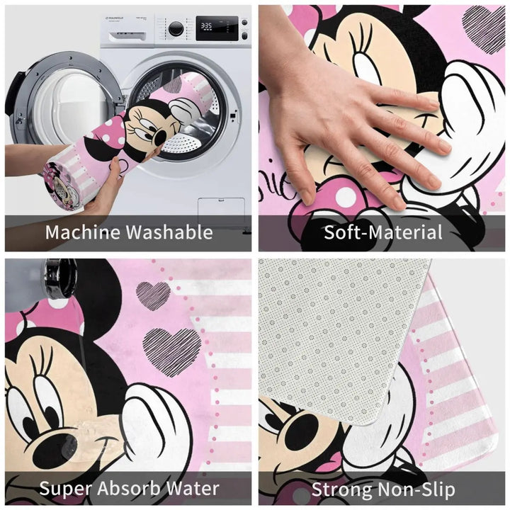 Cute Minnie Cartoon Bathroom Rugs Mat Quick Dry Mickey Bath Rugs Mats Carpet Non-Slip for Shower Tub