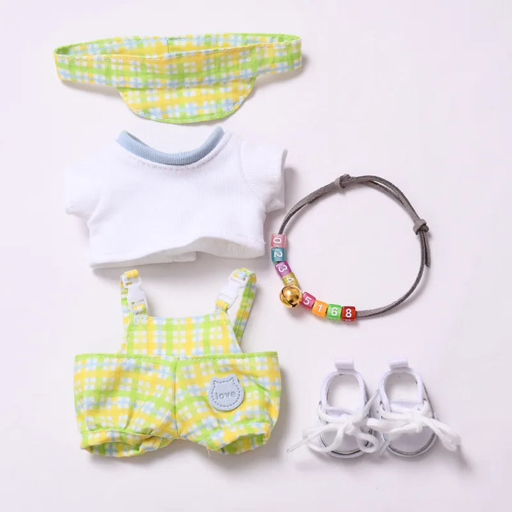 Rainbow Dopamine-Style Overall & Hat Set 15/17cm Plush Doll'S Clothes Labubu I II Idol Dolls Sitting Party Accessories Kids Gift