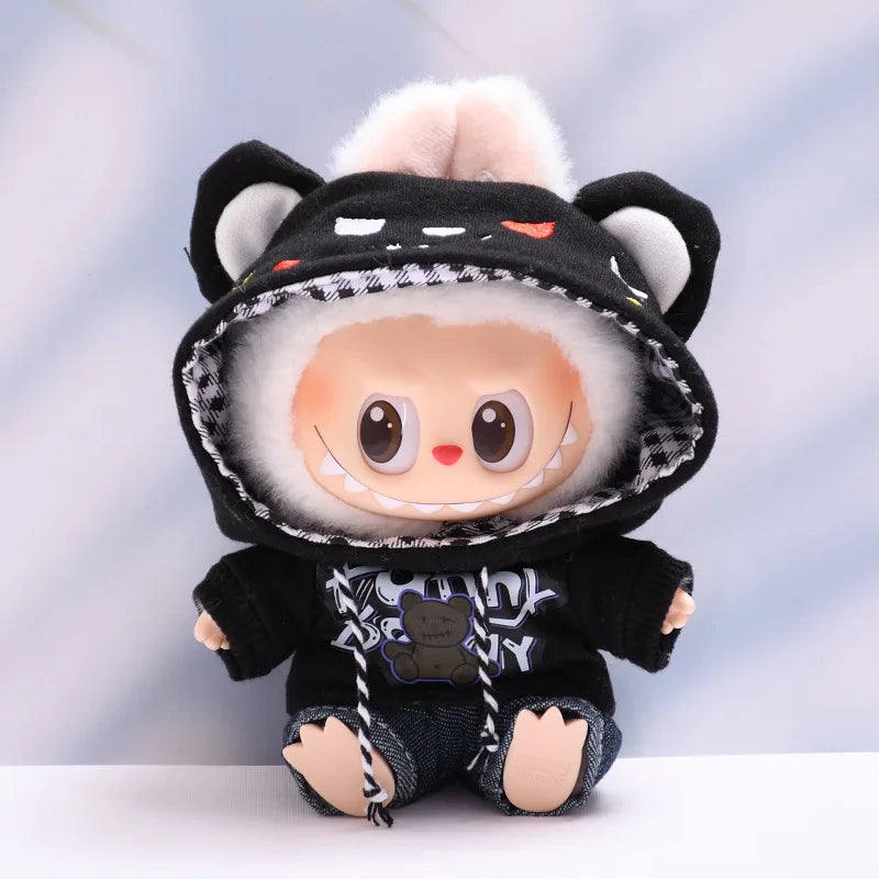 15cm/17cm Labubu Doll Clothes Sitting Party 1st 2nd Generation Outfit White Black Bear Hoodie DIY Gifts