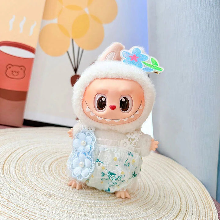 Labubu Doll Clothes Pink Floral Dream Jumpsuit Replacement 15/17cm Labubu I II Idol Dolls Sitting Party Accessories