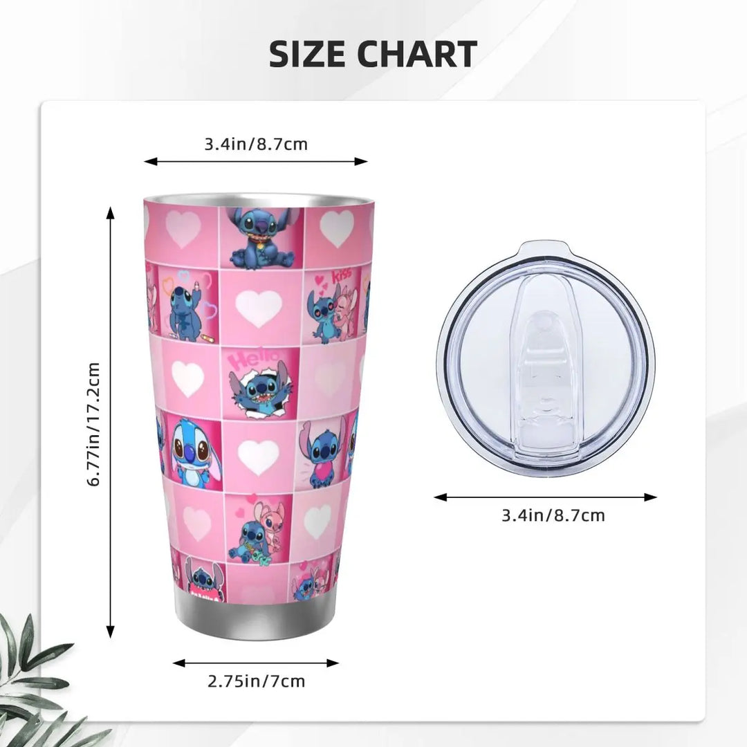 Pink Lilo And Stitch Insulated Tumbler with Straws Cartoon Vacuum Coffee Mugs Double Wall Thermos Bottle Cups, 20oz