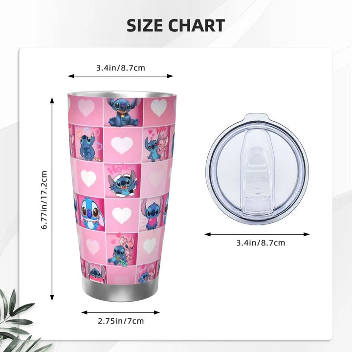 Pink Lilo And Stitch Insulated Tumbler with Straws Cartoon Vacuum Coffee Mugs Double Wall Thermos Bottle Cups, 20oz