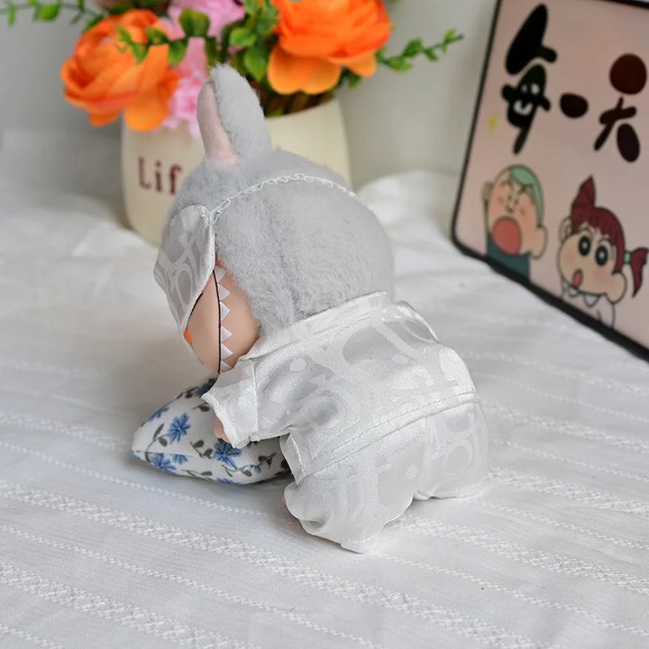 Clothes for Labubu Doll White Pajamas 15/17cm Plush Doll'S Clothes Replacement Labubu I II Idol Dolls Sitting Party Accessories