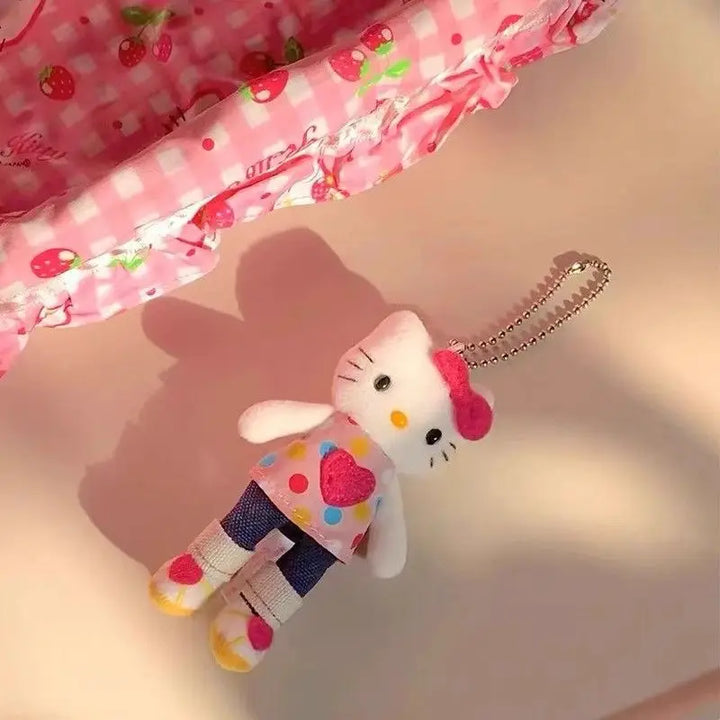 Sanrio Hello Kitty Plush Toys Kawaii Long Leg Jeans Kt Keychain Backpack Pendant Doll Girl Birthday Gift Peripheral Decoration