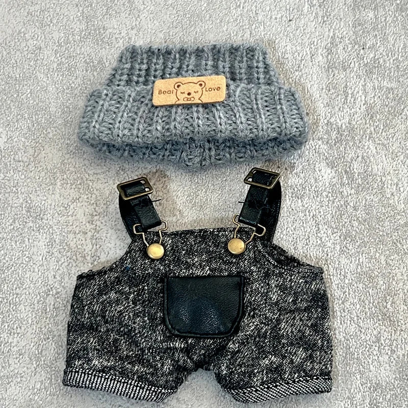 Clothes For Labubu Dolls 15/17Cm For LABUBU Sitting Party 1St 2Nd 3Rd Gen Ink-Black Overalls Set Apparel Accessories