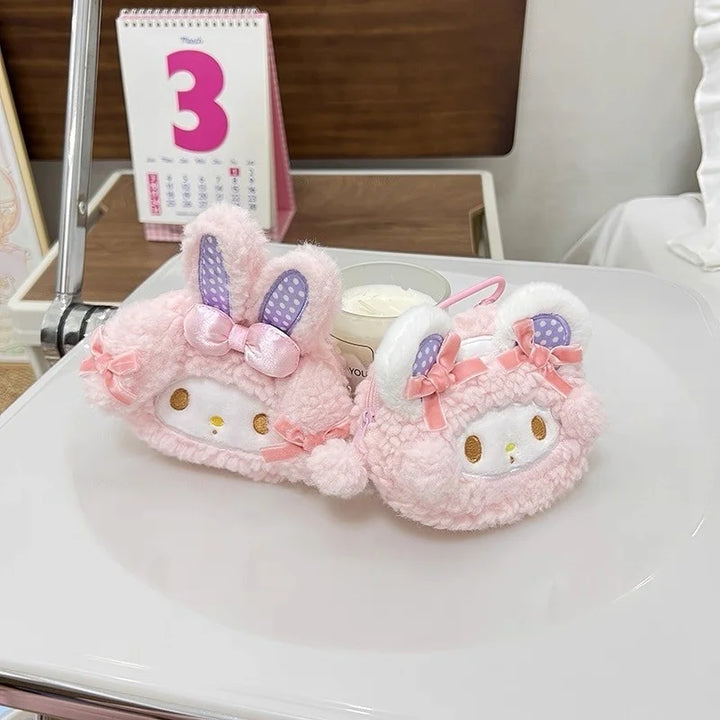 Sanrios My Melody Kawaii Plush Keychain Anime My sweet piano Plush doll Coin Purse Student Bag Pendant  Key Ring Girls Gifts