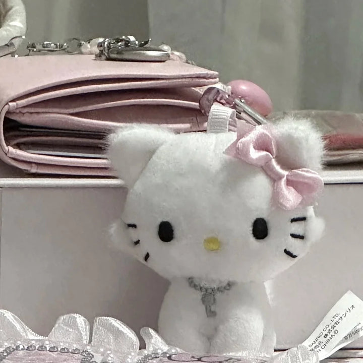 Cartoon Sanrios Plush Doll Sweet Hellokittys heart button Bag Pendant Cute kitten Plush Doll Girl backpack charm Decoration Gift