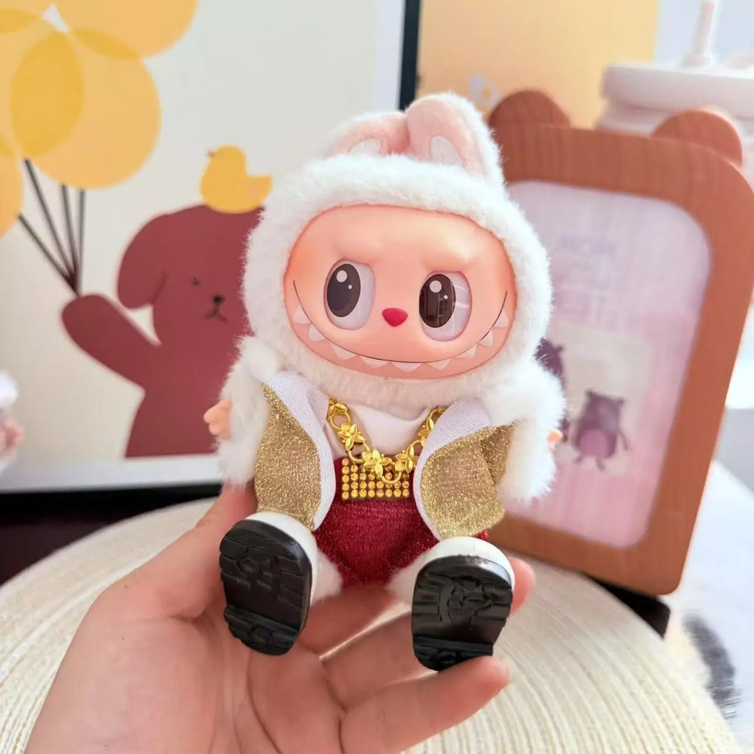 17cm Labubu Accessories Outfits Sweater Elegant Red And Gold Clothes 1-3 Gen Colorful Plush Doll Outfit