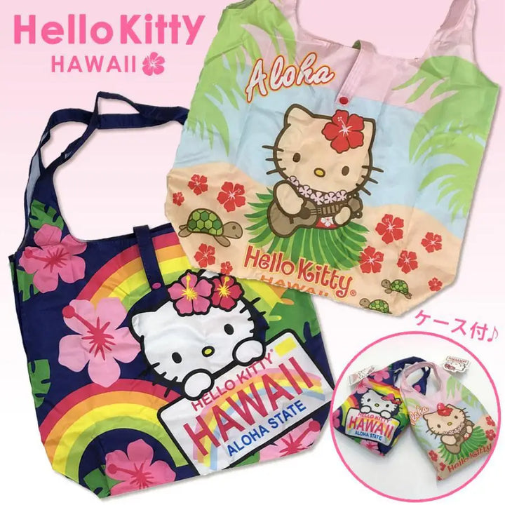 Sanrio Hellokitty Hawaiian Shopping Bag Cartoon Cute Storage Bag Collapsible Handbag Student Shoulder Bag Lunch Bag Shopping Bag