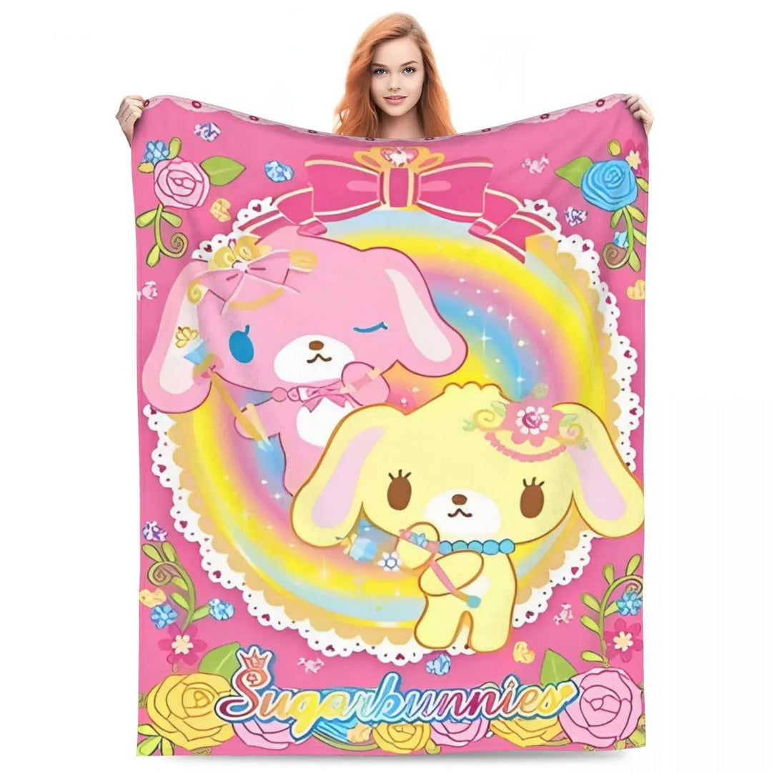 Cartoon Sugarbunnies Flannel Throw Blanket Blanket for Sofa Couch Super Warm Plush Thin Quilt
