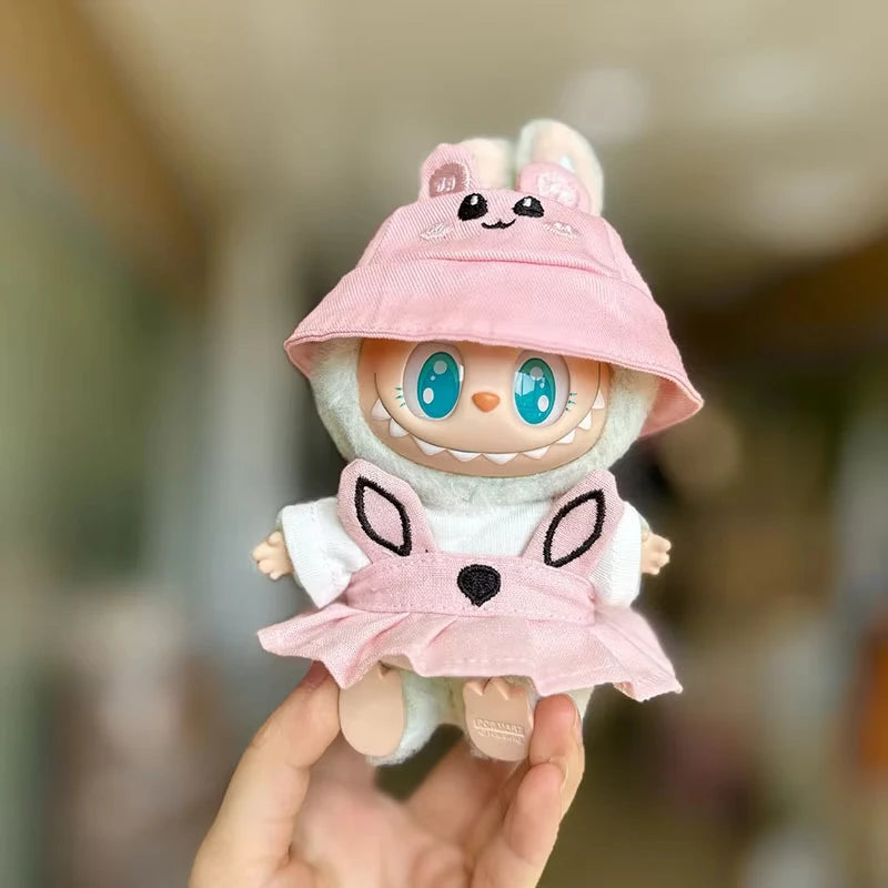 Cute Mini Plush Doll'S Dress with Hat17cm Labubu I II Idol Dolls Accessories For Korea Kpop Exo Sitting Party Clothing