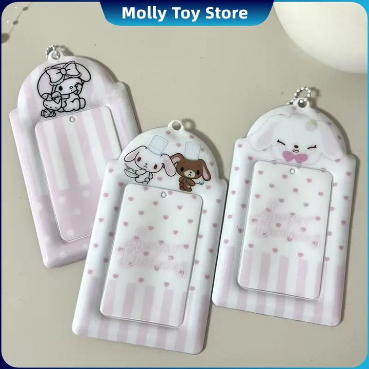 Kawaii Sanrio Sugarbunnies Id Card Holder Keychains New Anime Passport Cover Key Ring School Bus Bank Cards Bags Pendants Gifts