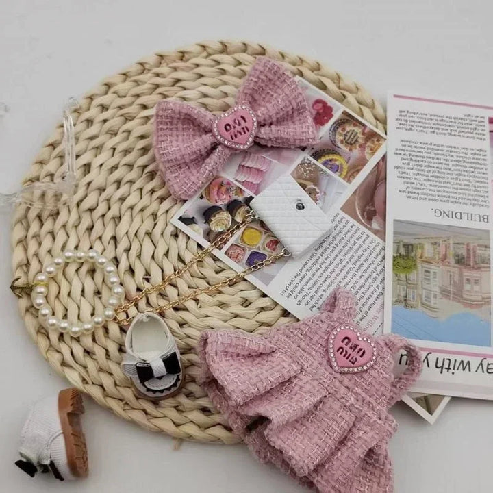 For 17CM Labubu  Doll Clothing Niche Design High-end Fashion Mini Pink Set 1/2 Generation Universal and Exquisite Fashion Wear