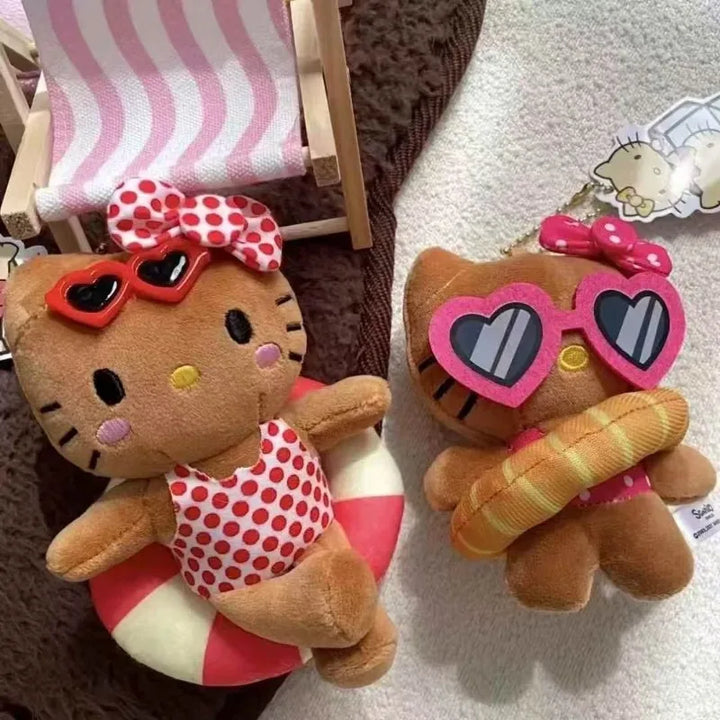 Sanrio Hello Kitty Plush Dolls Toys Keychain swim ring polka dots sunglasses series dark skin Kitty kawaii Pendant Accessories