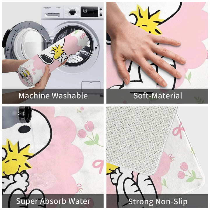 Snoopy  Floral Encounter Memory Foam Bath Mat Rug Non-Slip Quick Dry  Bathroom Floor Rugs Carpet For Bath Shower Tub
