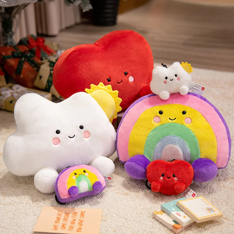 Cute Sun Cloud Plushies Toy Pillow Kawaii Stuffed Fluffy Rainbow Cushion Keychain Home Bag Decor Small Pendant Kids Toy