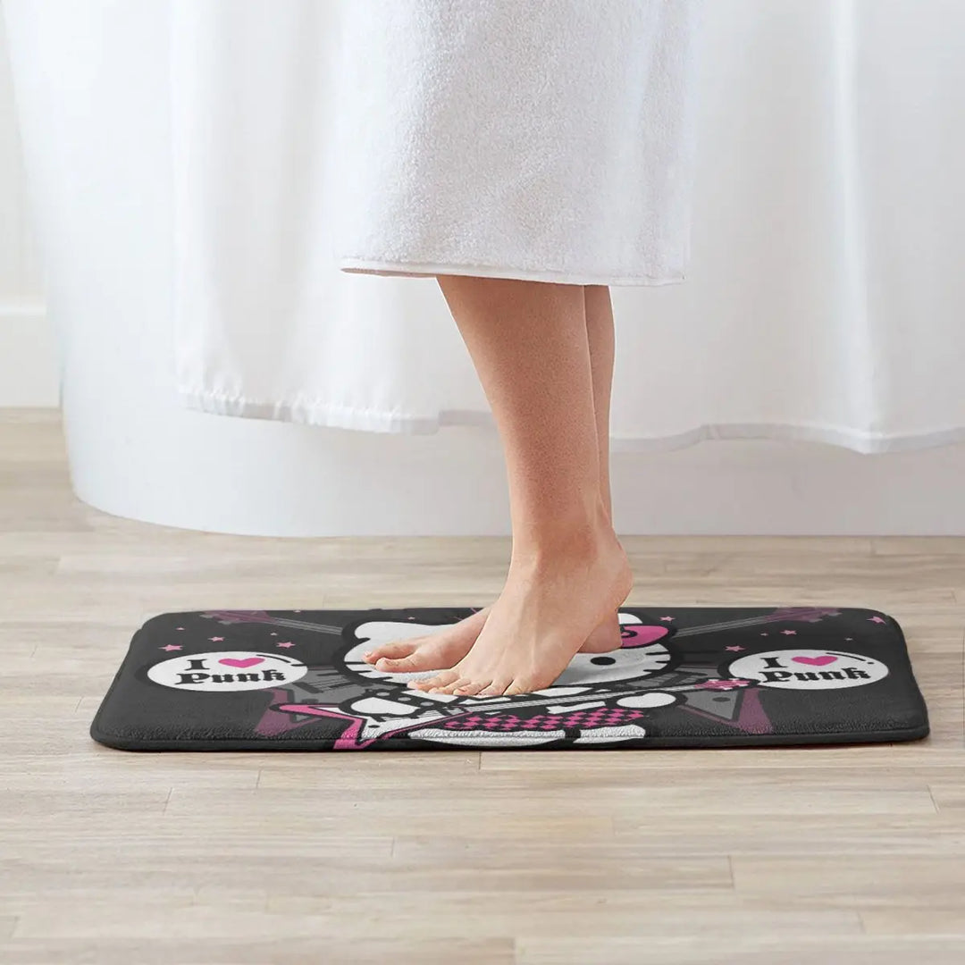 Hello Kitty Punk Music Memory Foam Bath Mat Rug Non-Slip Quick Dry Bathroom Floor Rugs Carpet For Bath Entrance Door Doormat