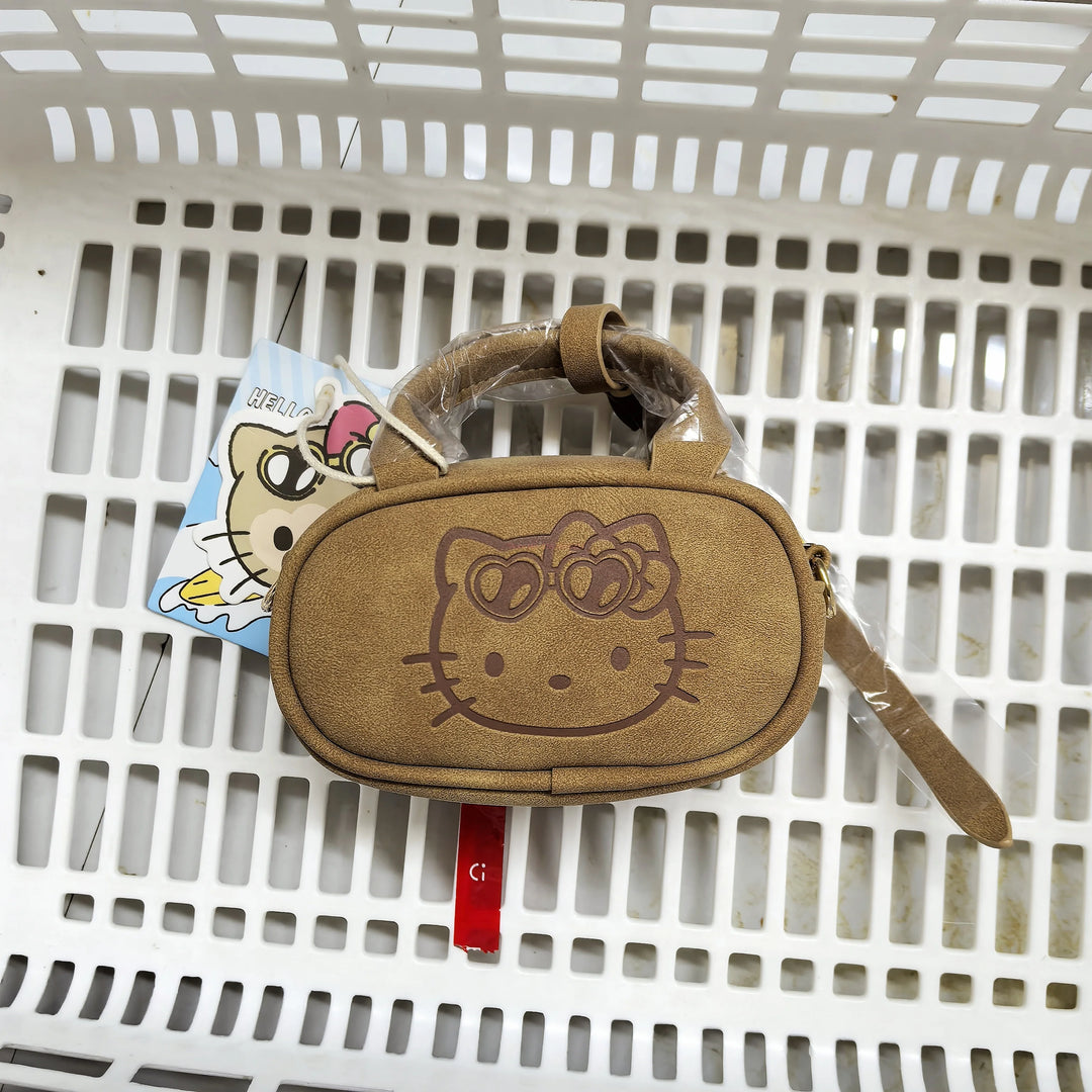 Genuine Hello Kitty Retro Series Woven Handbag Cosmetic Bag Storage Bag Cartoon Cute Large Capacity Messenger Bag Girls Gifts