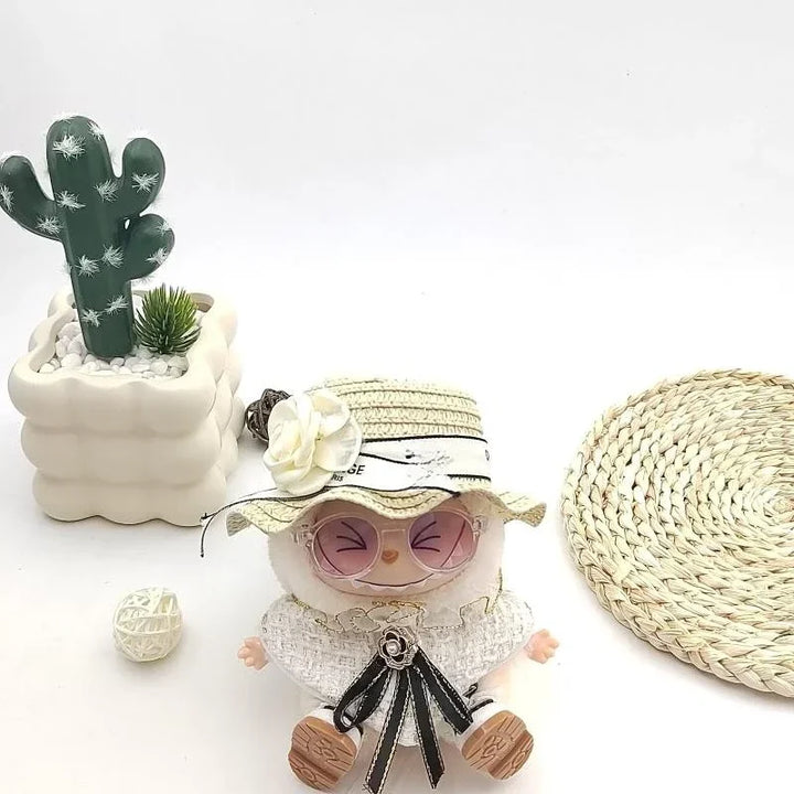 For 17cm Labubu Doll Fashion Cloak Set High-end Trendy Straw Hat with Unique Design Accessories  1/2 Generation Universal