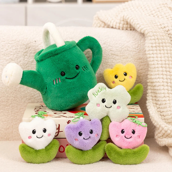 Stuffed Watering Pots With Pretty Flowers Gift Sets For Gardners Green Watering Can Plush Toys Amusing Birthday Christmas Gifts