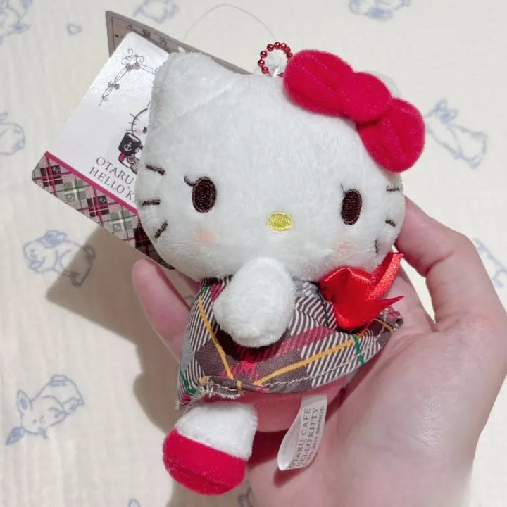 New Sanrios Hello Kitty Plush KeyChain Red plaid Dress Kitty Hokkaido Otaru series KT Melody Stuffed Toys Pendant Bags Keychains