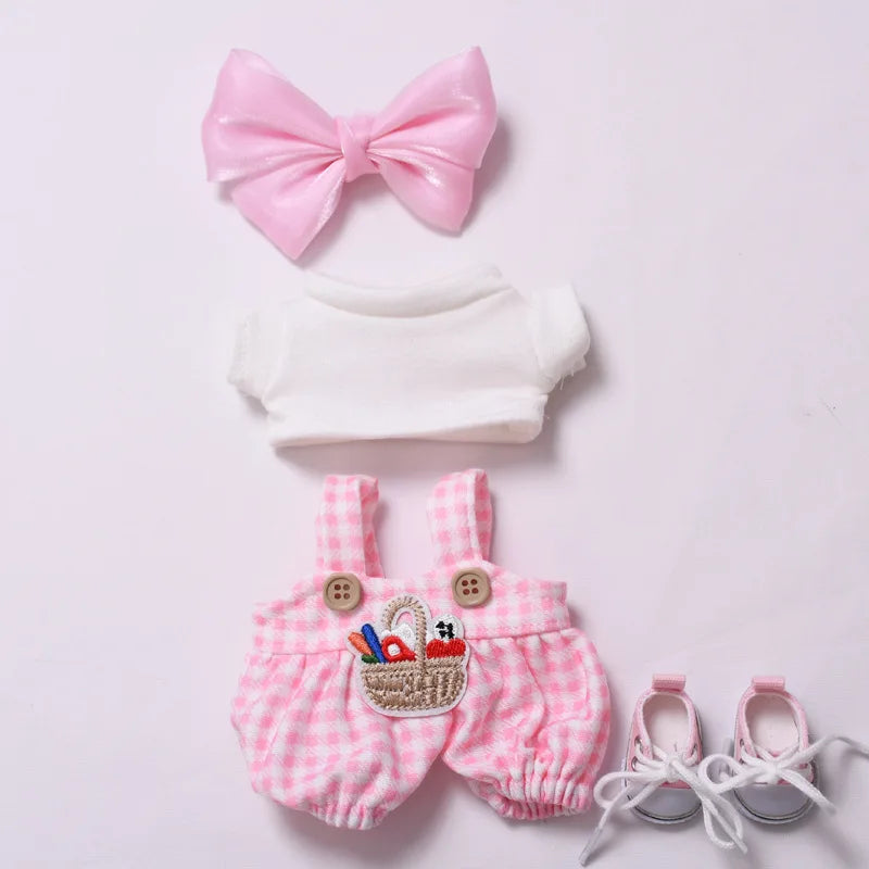 Labubu Doll Clothes Blue Plaid Overalls with Bow 15/17cm Plush Doll'S Clothes Labubu I II Idol Dolls Sitting Party Accessories