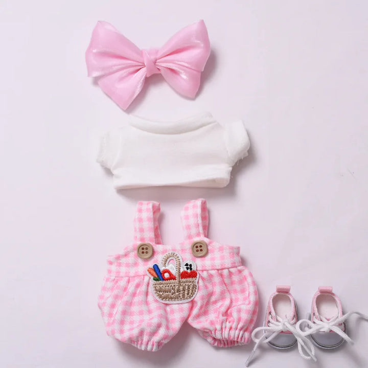Labubu Doll Clothes Blue Plaid Overalls with Bow 15/17cm Plush Doll'S Clothes Labubu I II Idol Dolls Sitting Party Accessories