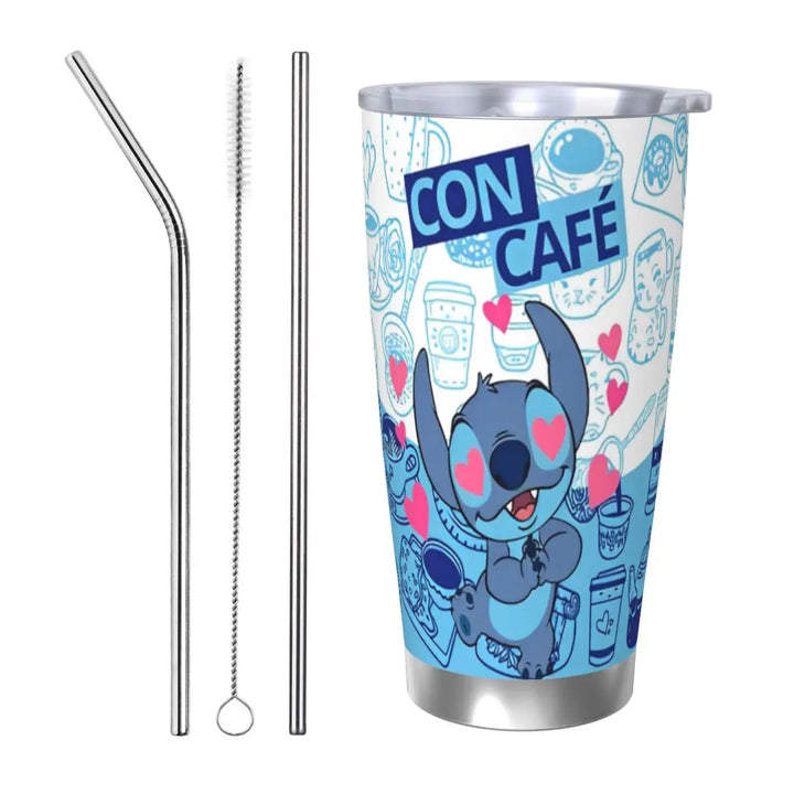 Pink Lilo And Stitch Insulated Tumbler with Straws Cartoon Vacuum Coffee Mugs Double Wall Thermos Bottle Cups, 20oz
