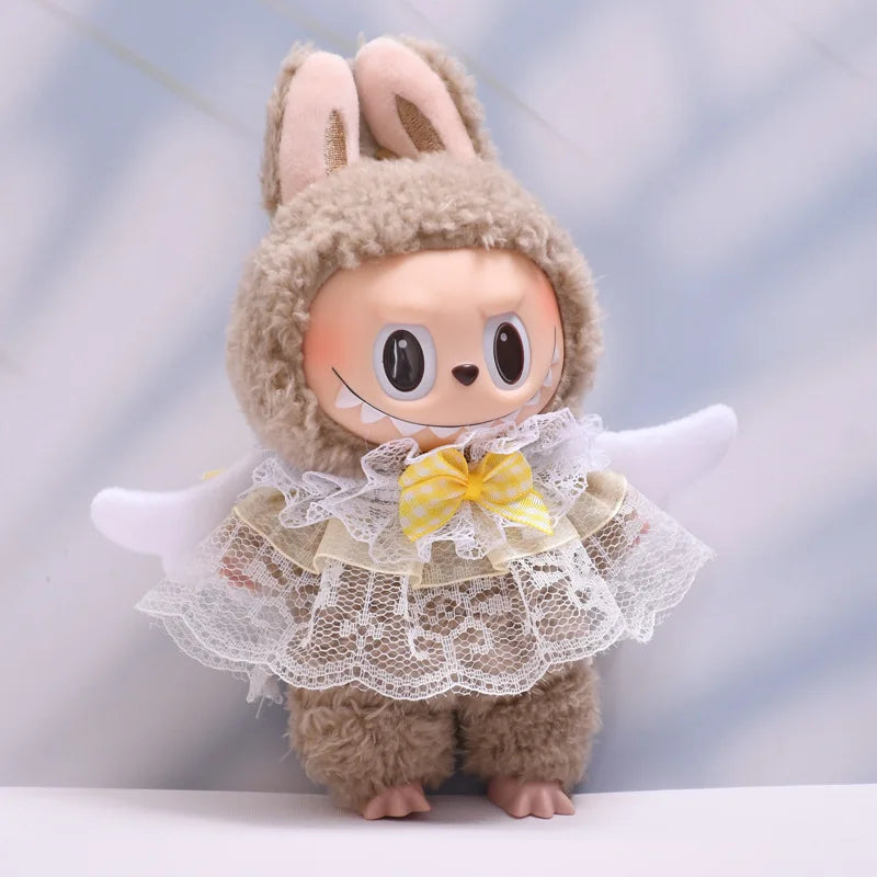 15/17cm Labubu 1st-3rd Generation Clothes Elegant Angel Wing Lace Cape with Heavenly Charm Labubu Dolls Plush Doll Accessories