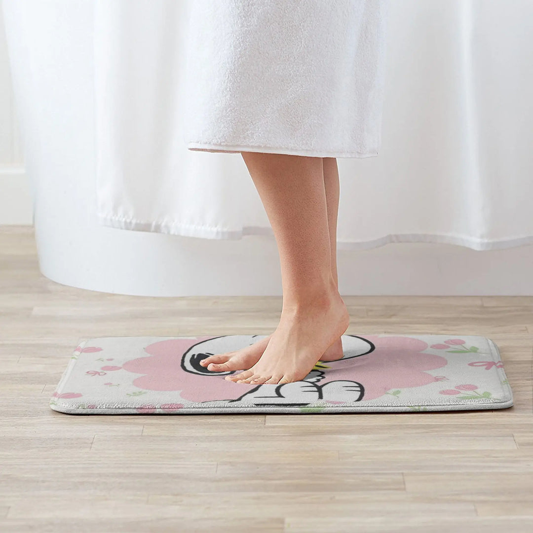 Snoopy  Floral Encounter Memory Foam Bath Mat Rug Non-Slip Quick Dry  Bathroom Floor Rugs Carpet For Bath Shower Tub