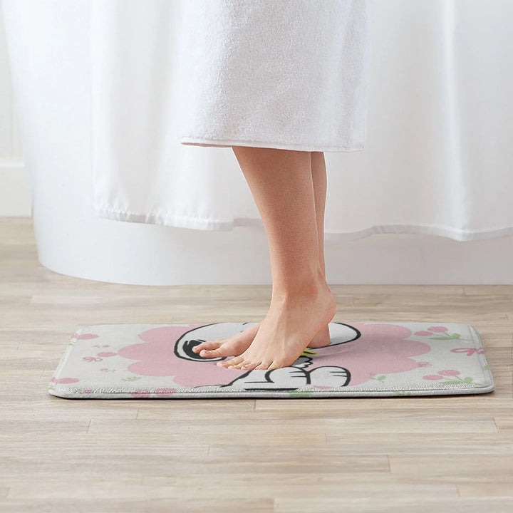 Snoopy  Floral Encounter Memory Foam Bath Mat Rug Non-Slip Quick Dry  Bathroom Floor Rugs Carpet For Bath Shower Tub