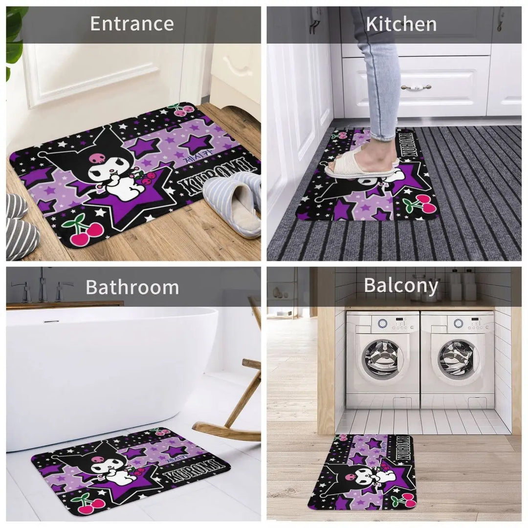 Funny Cute Kuromi Cartoon Bathroom Rugs Mat Super Soft Bath Rugs Mats Carpet Non-Slip for Shower Tub