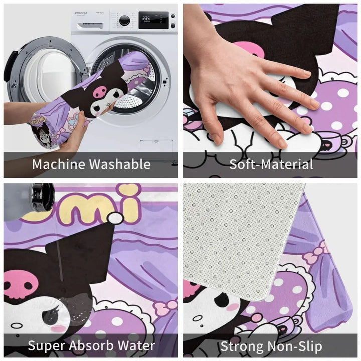 Funny Cartoon Cute Kuromi Memory Foam Bath Mat Rug Non-Slip Quick Dry Bathroom Floor Rugs Carpet For Bath Shower Tub