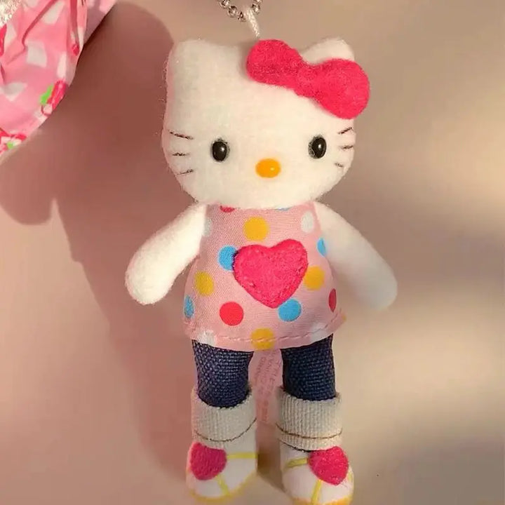 Sanrio Hello Kitty Plush Toys Kawaii Long Leg Jeans Kt Keychain Backpack Pendant Doll Girl Birthday Gift Peripheral Decoration