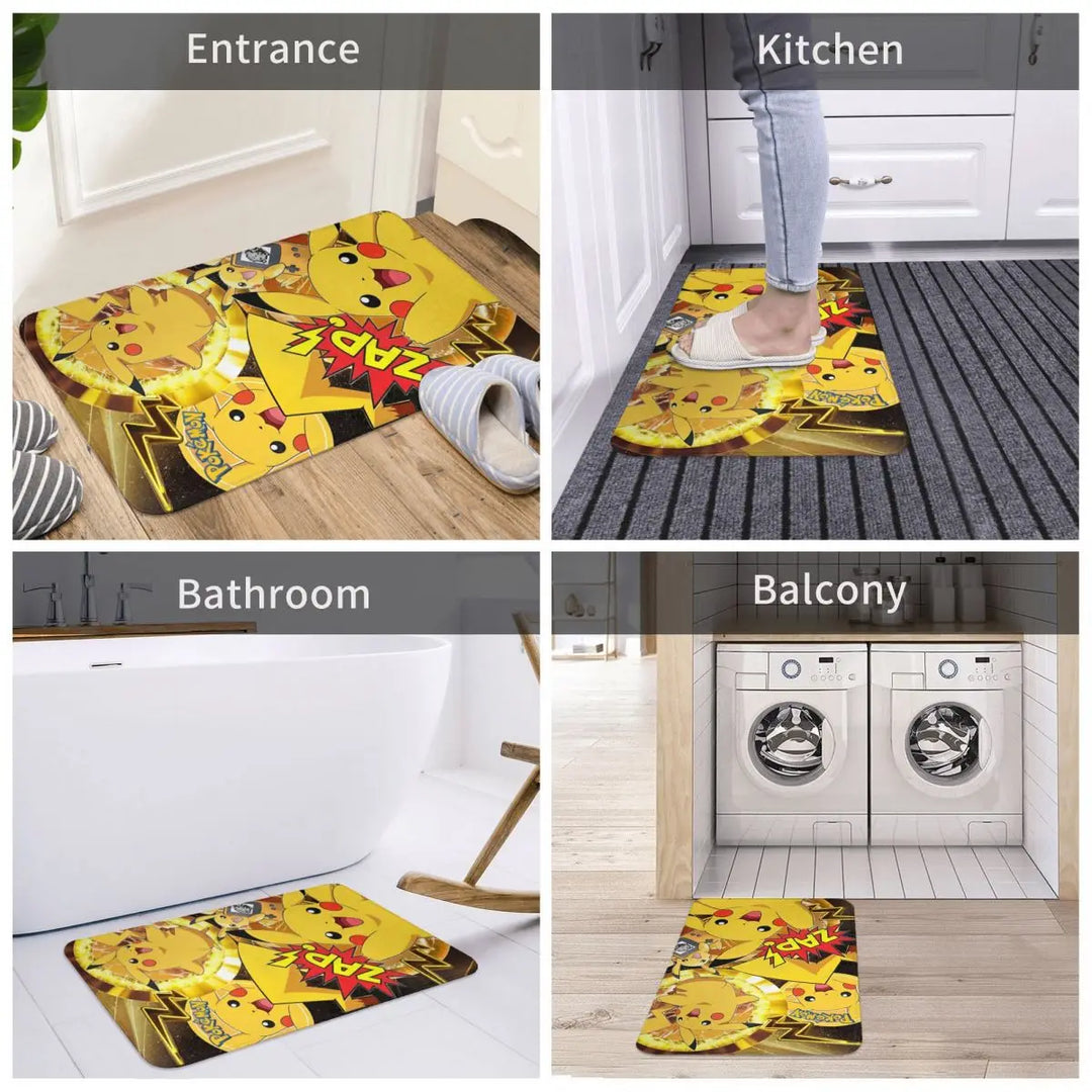 Cartoon Pikachu Anime Bathroom Rugs Mat Super Soft Pokemon Bath Rugs Mats Carpet Non-Slip for Entrance Door Doormat