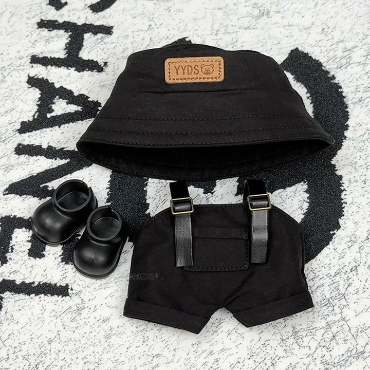 Labubu 1-3 Gen "High Energy Ahead" Outfit Set Open Black Hat + Leather Strap Overalls + Shoes Labubu 3.0 Doll Dress-Up Clothes
