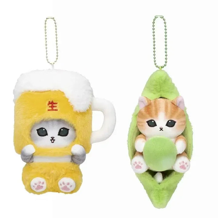Cartoon Mofusand Kawaii Shark Cat Keychain Beer Pea Series Plush Toys Keychain Backpack Pendant Decoration Girls Birthday Gifts