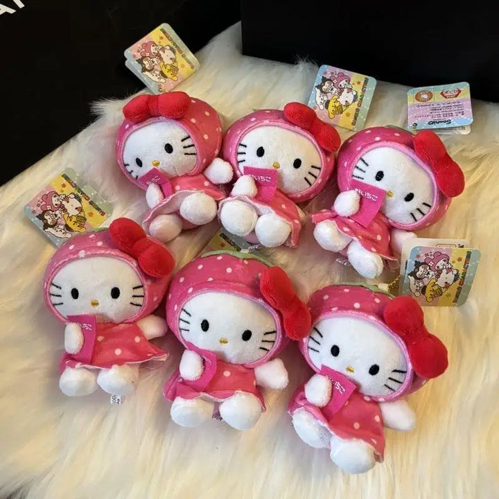 Kawaii Sanrio Strawberry Hello Kitty Cartoon Cute Plush Toys Keychain Decoration Backpack Pendant Girls Birthday Creative Gift