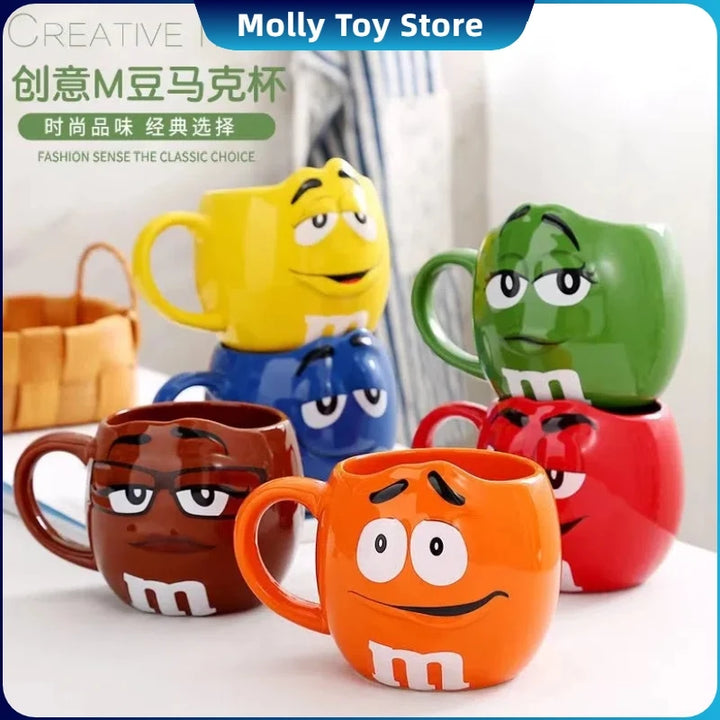 New Hot Chocolate M Beans Ceramics 680ml Mark Water Cup High-Capacity Family Set Table Supplies Funny Facial Expression Cup Gift
