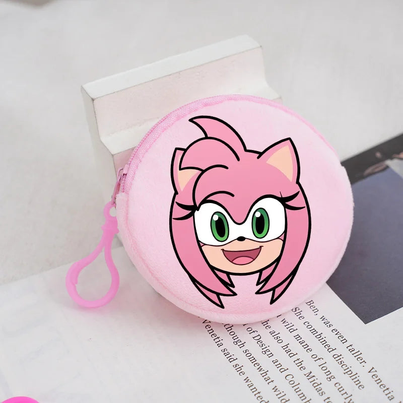 Sonics Plush Coin Zipper Purses Cute Anime Cartoon Printed Storage Bags Round Mini Wallet Anime Keychain Pouch Kid Birthday Gift