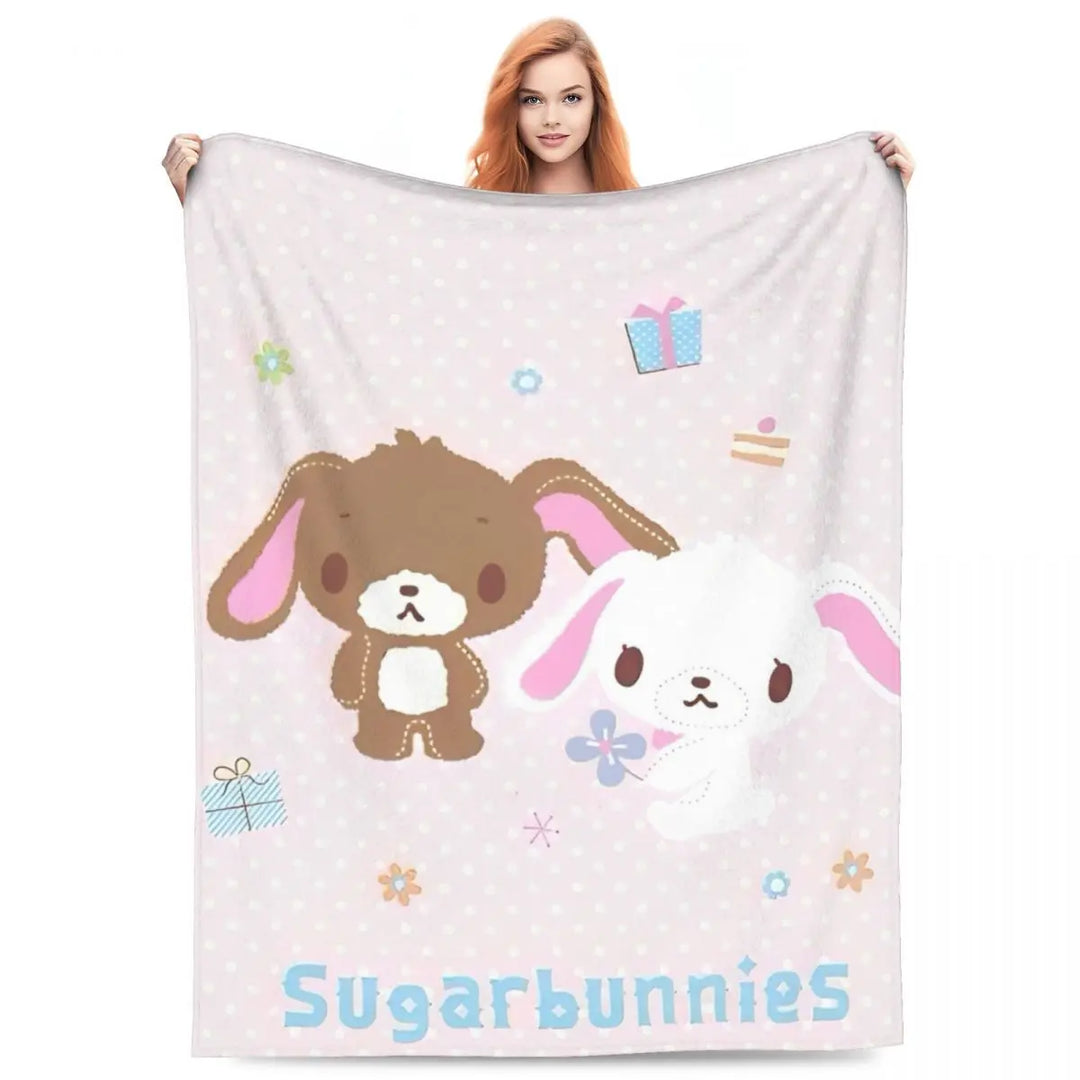 Cartoon Sugarbunnies Flannel Throw Blanket Blanket for Sofa Couch Super Warm Plush Thin Quilt