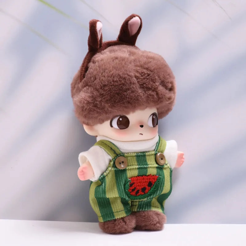 DIMOO WORLD Doll Box Pendulum Accessories Doll Clothes Watermelon Print Overall & T-shirt Set Labubu Doll Clothes